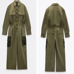 Zara Green Utility Jumpsuit with Belted Waist